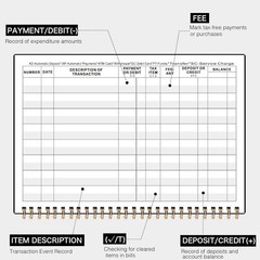 Large Print Checkbook Register Book – 5-7/8″ x 8-1/2″ Financial Ledger