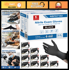Disposable Nitrile Exam Gloves 4 Mil Black – Latex Free, Powder Free, Food Safe