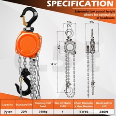 YATOINTO Chain Hoist 1/2 Ton (1100Lbs) Capacity 20FT, Manual Hand Lift Chain …