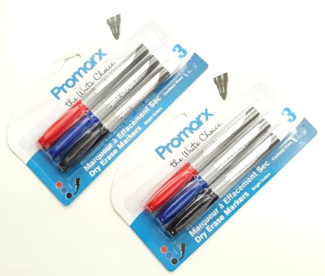2 PACKS 6 PROMARX® DRY ERASE MARKERS MULTI COLORED BLUE RED BLACK