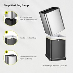EKO Laguna 2.6 Gallon/10L Open Top Trash Can – Modern Matte Stainless Steel W…