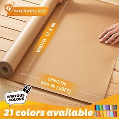 PerkHomy Brown Kraft Paper Roll 17.5″ x 600″ 50′ for Gift Wrapping Bulletin B…