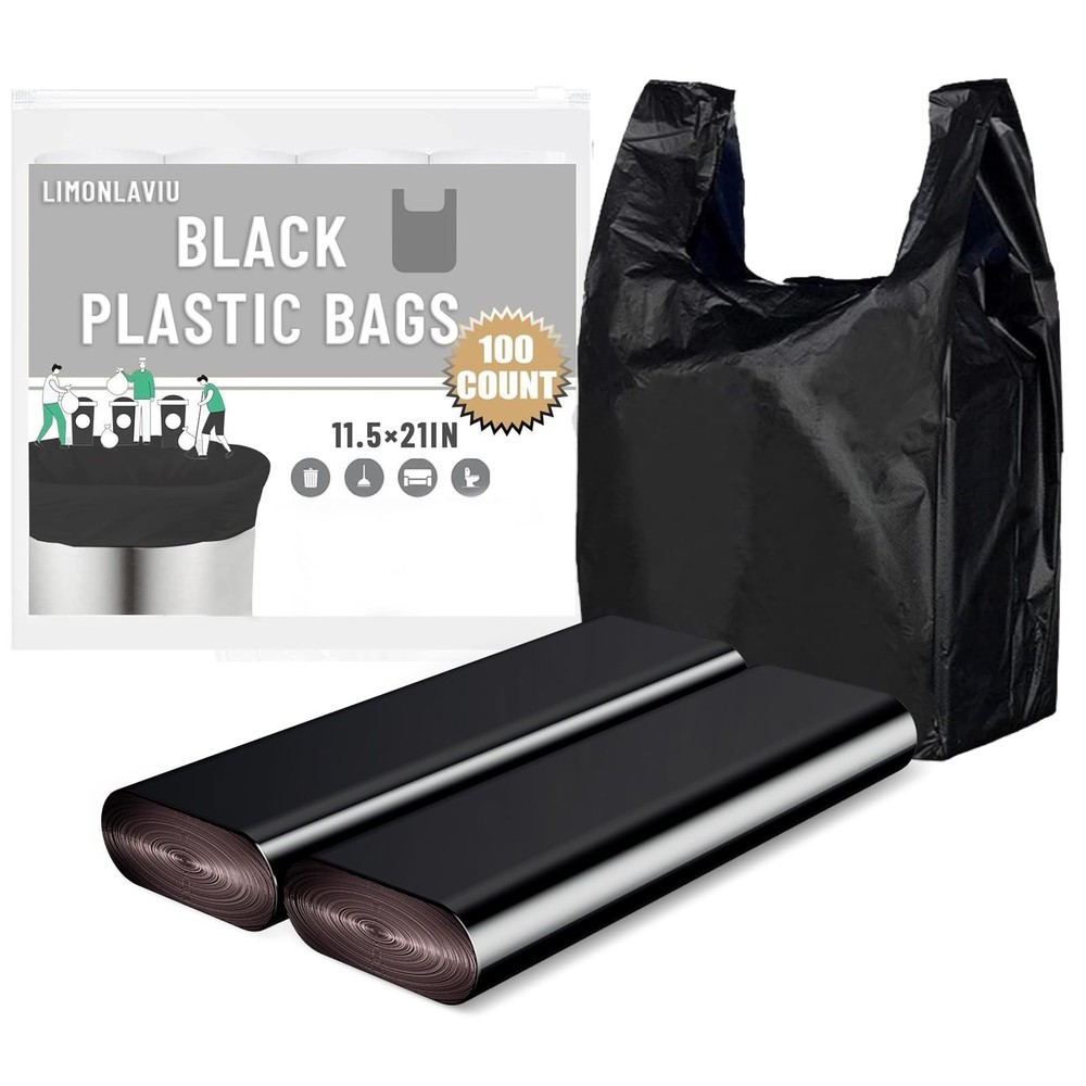 Black Plastic Grocery Bags, 100 Pack, 11.5’x 6.5″ x 21′, 22 Pound Capacity, H…