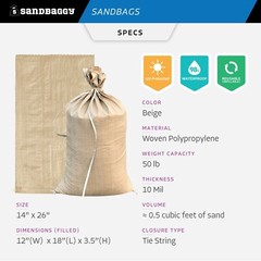 Sandbaggy (25) Beige Empty Sandbags For Sale 14×26 Sandbag Sand Bags Bag Poly