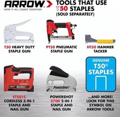 Arrow 508 Heavy Duty T50 1/2-Inch Leg Length, 3/8-Inch Crown, Staples for