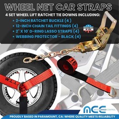 16 Pcs 2″ x 10′ Ratchet Wheel Lift Lasso Strap w/ Chain Extension For Tow Truck
