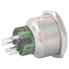 30mm Latching Push Button Power Switch Stainless Steel w/ Green LED Waterproof