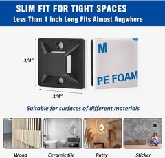 50 Set Cable Zip Tie Self Adhesive Mounts Kit with 6″ Zip Ties,3/4″ Wire Holders