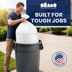 Plasticplace 55-60 Gallon White Trash Bags, 0.7 Mil, 38″W x 58″H, 100 Count