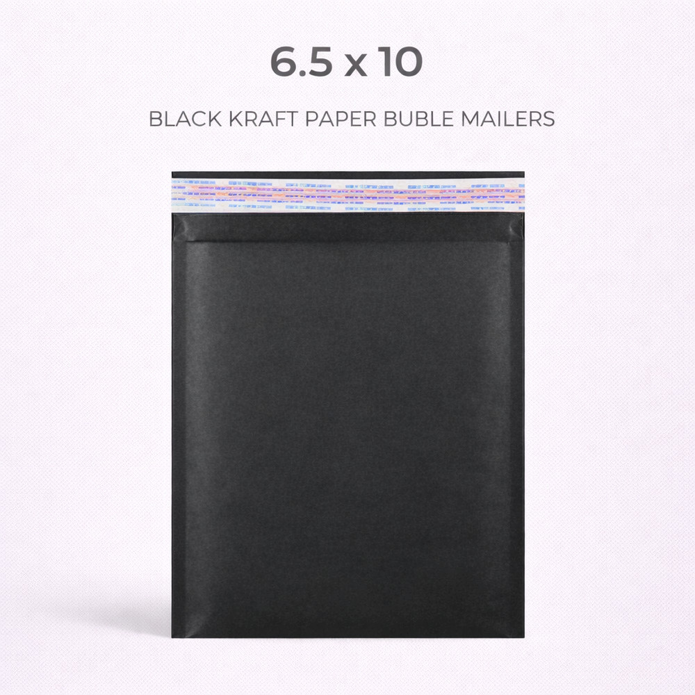 Kraft-Air Black Kraft Paper Bubble Mailers 6.5×10 (Inside 6.5×9) Peel & Seal