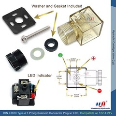 DIN 43650 Type A 3 Prong Solenoid Connector Plug w/ LED Light Compatible 12V 24V
