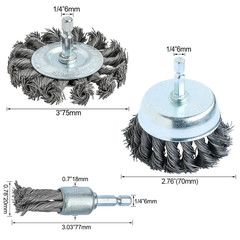 3PCS 3 Inch Knotted Wire Wheel Cup Brush and Twist End Brush Set,1/4″ Shank for