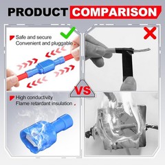 High Quality 100 Pcs Blue Nylon Spade Terminals 16-14 AWG, Corrosion-Resistant