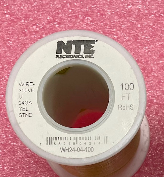 NTE WH24-04-100 24AWG Gauge Stranded Hook Up Wire Yellow 100 Ft UL1007 300V
