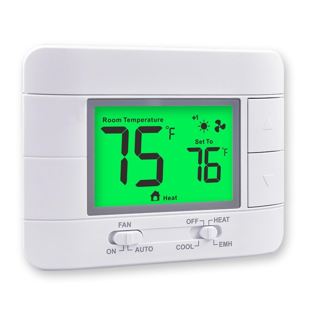 Garystat Non-Programmable Heat Pump Thermostat for House 2 Heat/1 Cool, with …