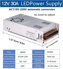 Compact 360W AC to DC Adapter with Adjustable Voltage for Electronics Safety
