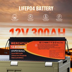 12V 300Ah Deep Cycle LiFePO4 Lithium Battery 200A BMS for RV Solar Boat Off-grid