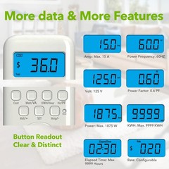 Plug In Watt Meter Power Energy Monitor Backlit LCD Voltage Amps kWh 9 Modes
