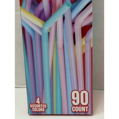 Flexible Smoothie Straws 90 Count Assorted Colors Milkshake Straws