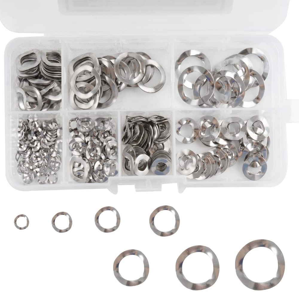 295 Pcs 304 Stainless Steel Spring Wave Washer Assortment Kit, 7 Sizes Wave Gask