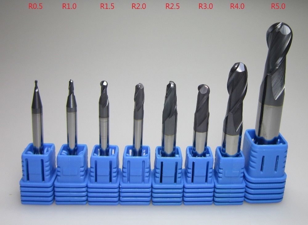 8PC Radius 0.5 to 5.0MM Nitrogen Coated 2 flutes Ball Nose End Mill set CNC tool
