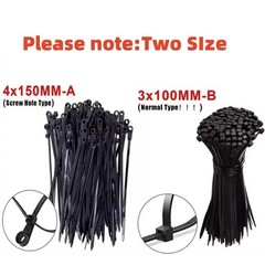 100PCS Nylon Cable Ties Screw Hole Mount Self Locking Wire Zip Ties Black Kit