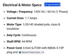 STENNER 85M / 170DM 120V / 60Hz 1.7amps. pump