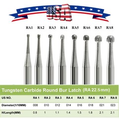 Dental Carbide Round Burs Length Latch Burs Low Speed CA RA 1 2 3 4 5 6 7 8 SA