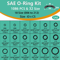 32 Size SAE O Ring Assortment Kit 1086 Pcs Standard Buna-N Rubber O’Ring Set wit