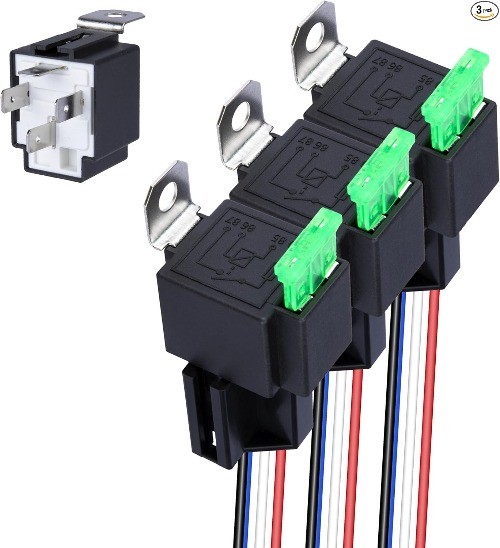 3 PCS 4-Pin 12V Fuse Relay Switch Harness Set, 12V Relay with Harness, 30A SPST