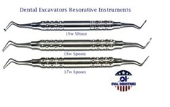 3x Dental Excavator Spoon – Double-Ended Restorative Instruments w/ 18W Handles