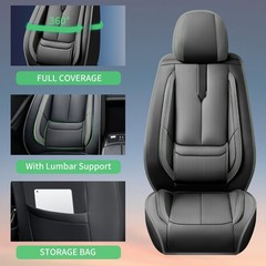 Car Seat Covers Hyundai Sonata 04-26 Leather Airbag 2Pc Front Black-Grey
