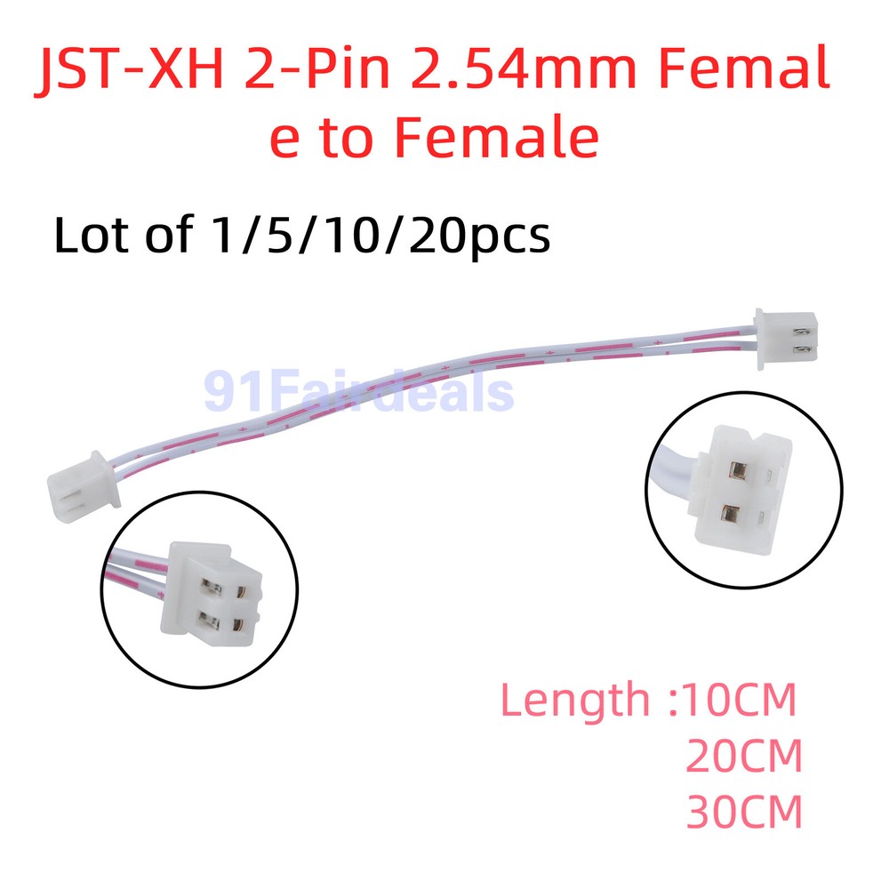 Lot 1/5/10/20pcs JST-XH 2-Pin 2.54mm Female to Fem Connector Cable 10/20/30CM