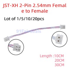 Lot 1/5/10/20pcs JST-XH 2-Pin 2.54mm Female to Fem Connector Cable 10/20/30CM