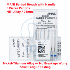 MANI Barbed Broach 6pcs Root Canal Pulp Remover NiTi Stainless 21mm
