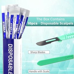 Disposable Sterile Scalpel #10 Carbon Steel Blades, Box of 10 Pcs