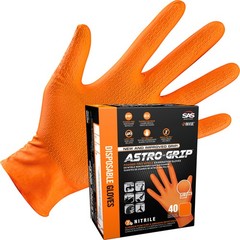 SAS Safety, Astro-Grip Orange Disposable Nitrile Glove 40 PK, Size XL, Color
