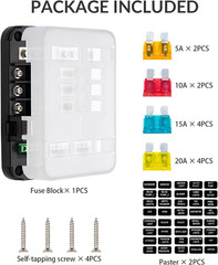 12V Fuse Block with Relay, Automotive 6 Circuits Fuse Box with Acc Interface, Un