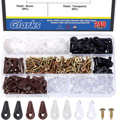 240Pcs 4 Colors 5mm Glass Retainer Clips with Screws Kit, Clear/White/Black/Brow