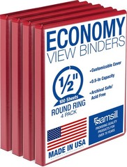 Samsill 0.5 Inch 3 Ring Binder, Economy Round Ring, Clear View 4-Pack, Red