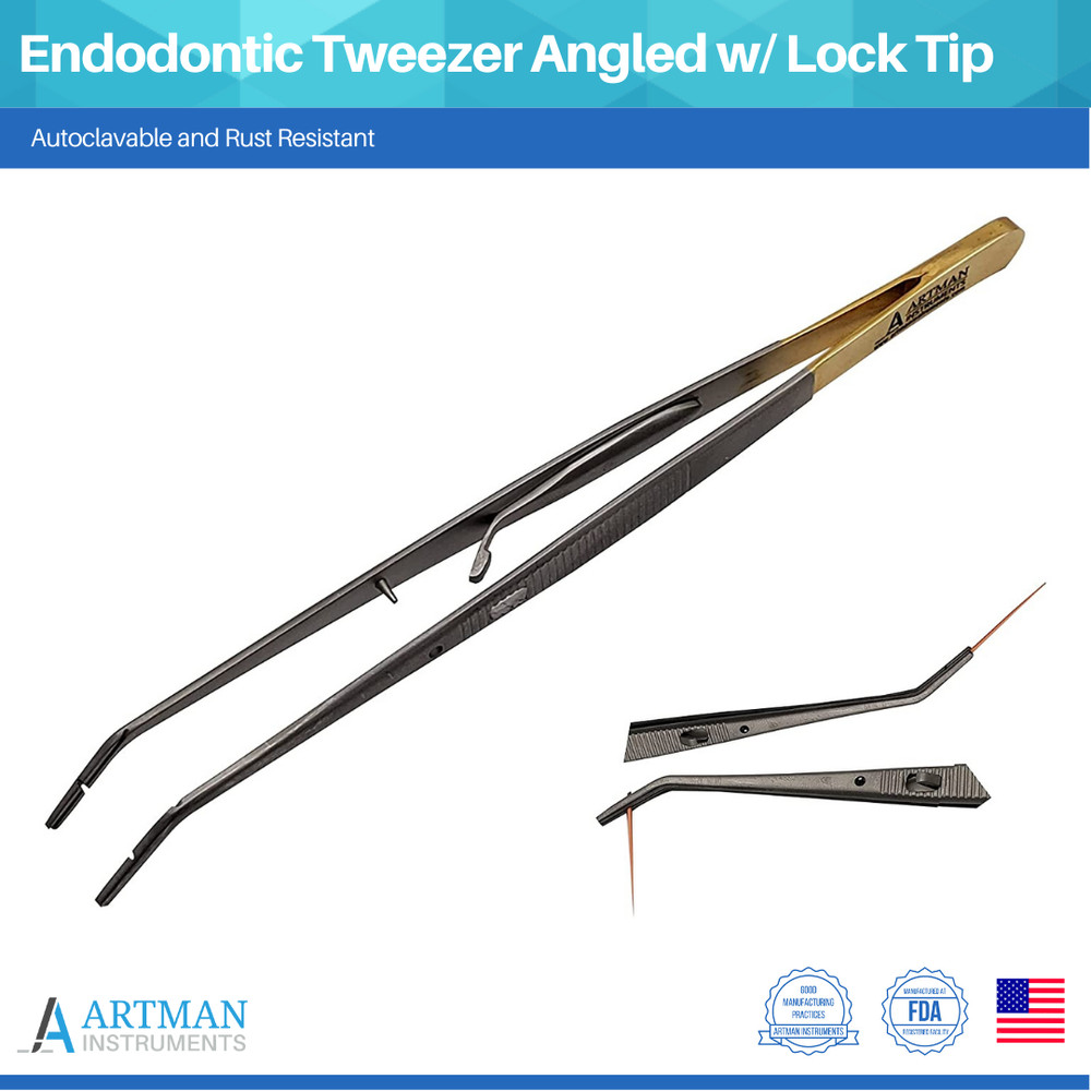 Endodontic Tweezer Paper Point Angled with Lock Tip Surgical Forceps ARTMAN