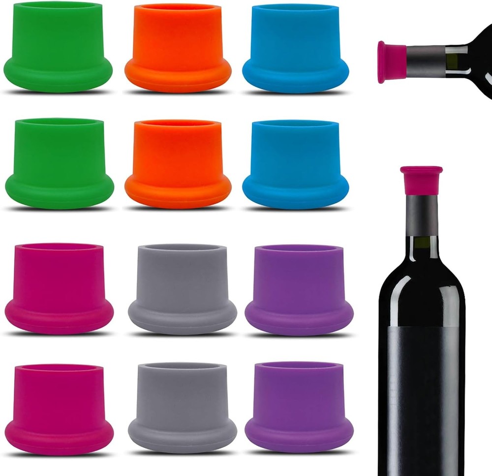 12 Pcs Colorful Wine Stoppers, Reusable Silicone Wine Corks,Champagne