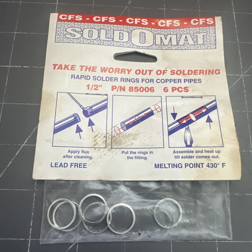 6 Pc. Silver/Tin Solder Joint Brazing Rings Rings 1/2 Inch SOLDOMAT by CFS