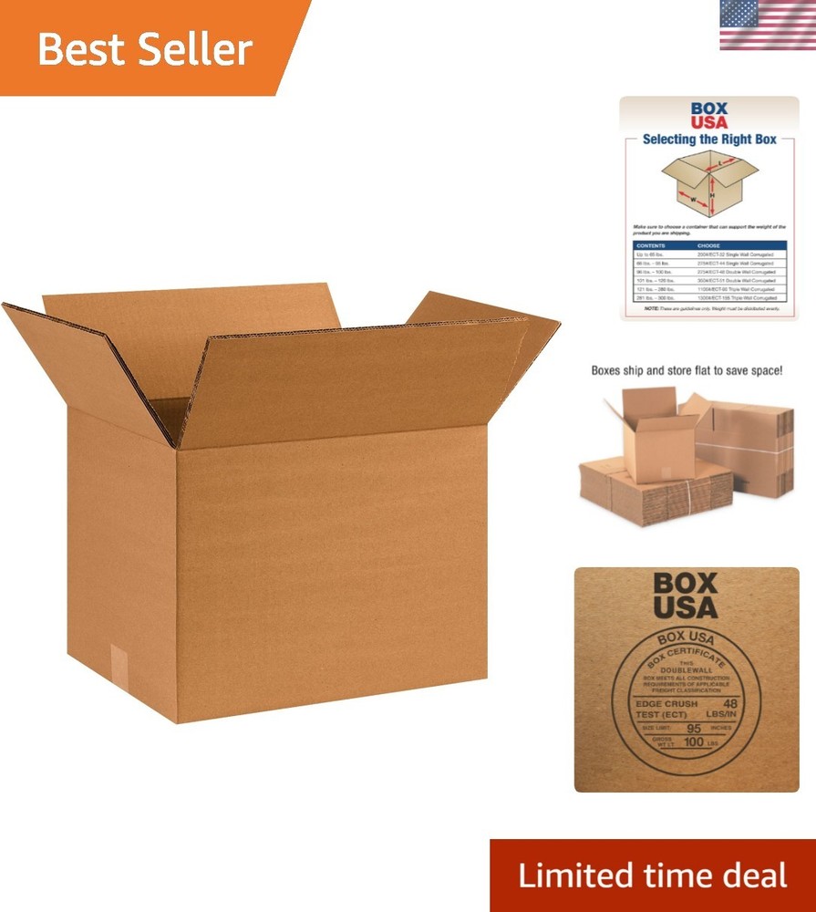 Eco-Conscious Heavy Duty Shipping Boxes, 15-Pack | 16″L x 12″W – 100% Recyclable