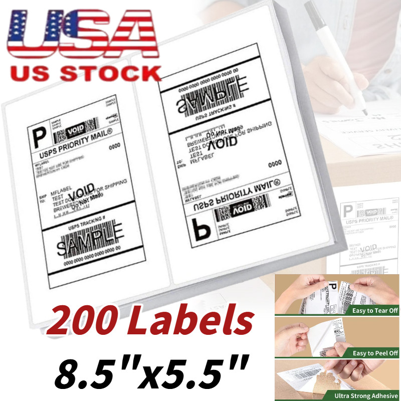Half Sheet 200 Shipping Labels 8.5×5.5 Rounded Corner Self Adhesive 2 Per Sheet