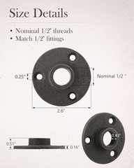 20 Pack 1/2 Inches Malleable Cast Iron Pipe Flange, Industrial Pipe Flanges for