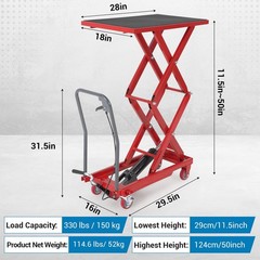 Hydraulic Lift Table Cart 50″ 330lbs Capacity Double Scissor Lift Table w/Wheels