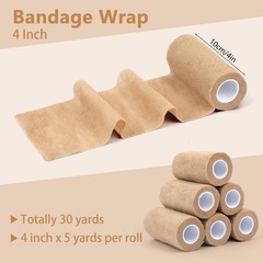 BEVTEE Self Adhesive Bandage Wrap 6 Pack, 4″ X 5 Yards Elastic Coban Wrap, Co…