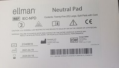 New Ellman Electrosurgical Neutral Pad Box 25 Large Pads w/Cord IEC-NPD