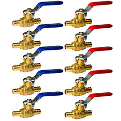 10 PIECES 1/2″ PEX SHUT OFF BALL VALVE, FULL PORT, LEAD FREE BRASS, HOT AND COLD